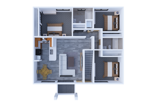 Floor plan for 3 beds, 2 baths, 1254 sqft